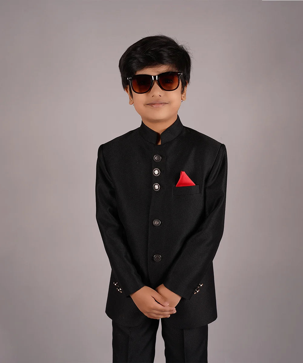 Pre-Order: Full Black Jodhpuri Suit Set for Evening Party (DM For Price)