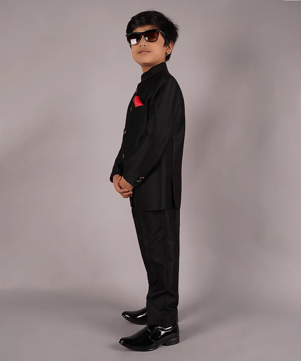 Pre-Order: Full Black Jodhpuri Suit Set for Evening Party (DM For Price)