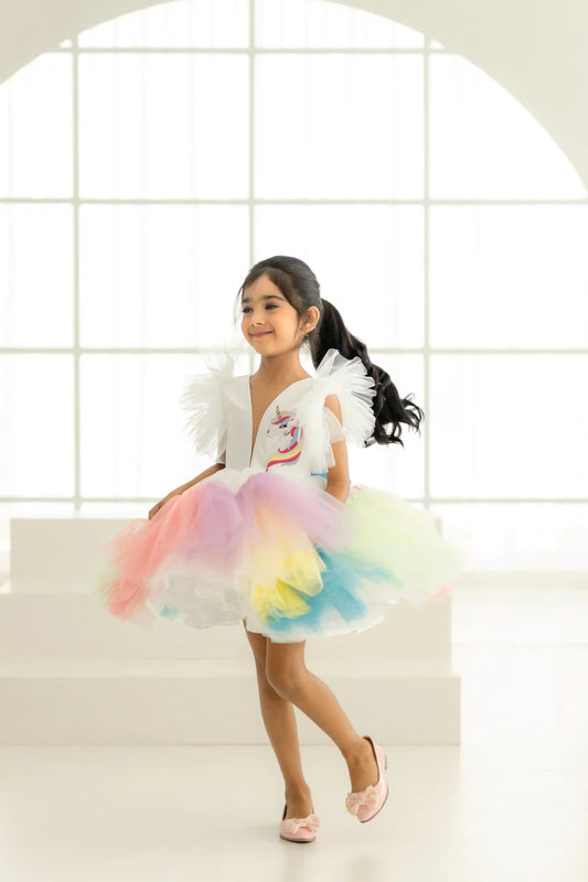 Pre-Order: Unicorn Theme Party Wear Frock for 1-6 Year Girl