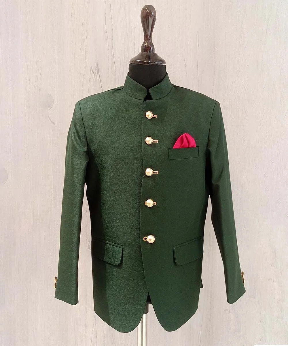 Pre-Order: Bottle Green Colored Jodhpuri Suit Set for Formal Occasions (DM For Price)