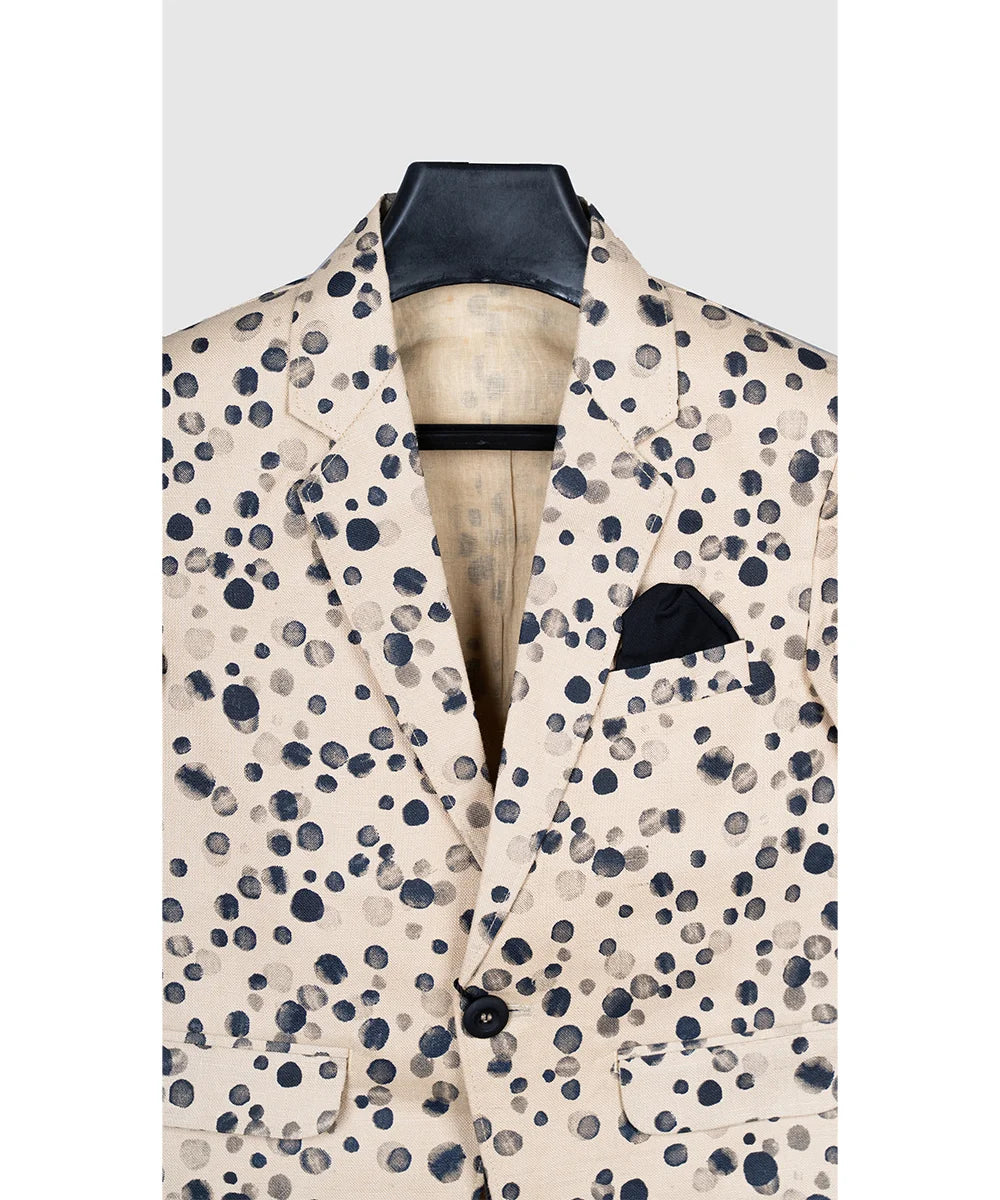 Polka Dotted Beige Colored Linen Blazer for 6 Year Old Boy
