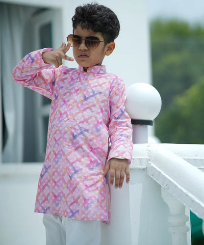 Baby Pink Color Checked Kurta Pyjama Set for Festive Events