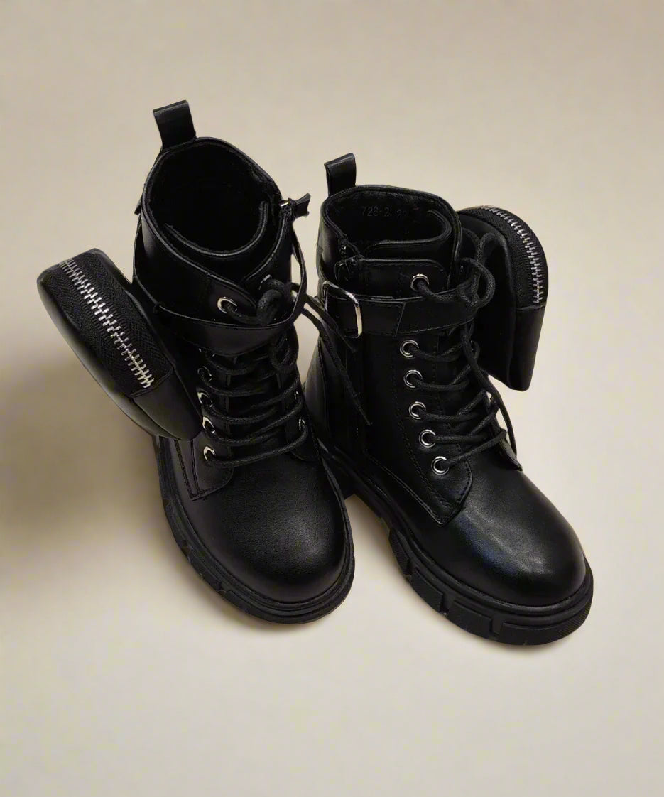 Kids' Trendy Black Lace-Up Ankle Boots for Girls – Jaipur