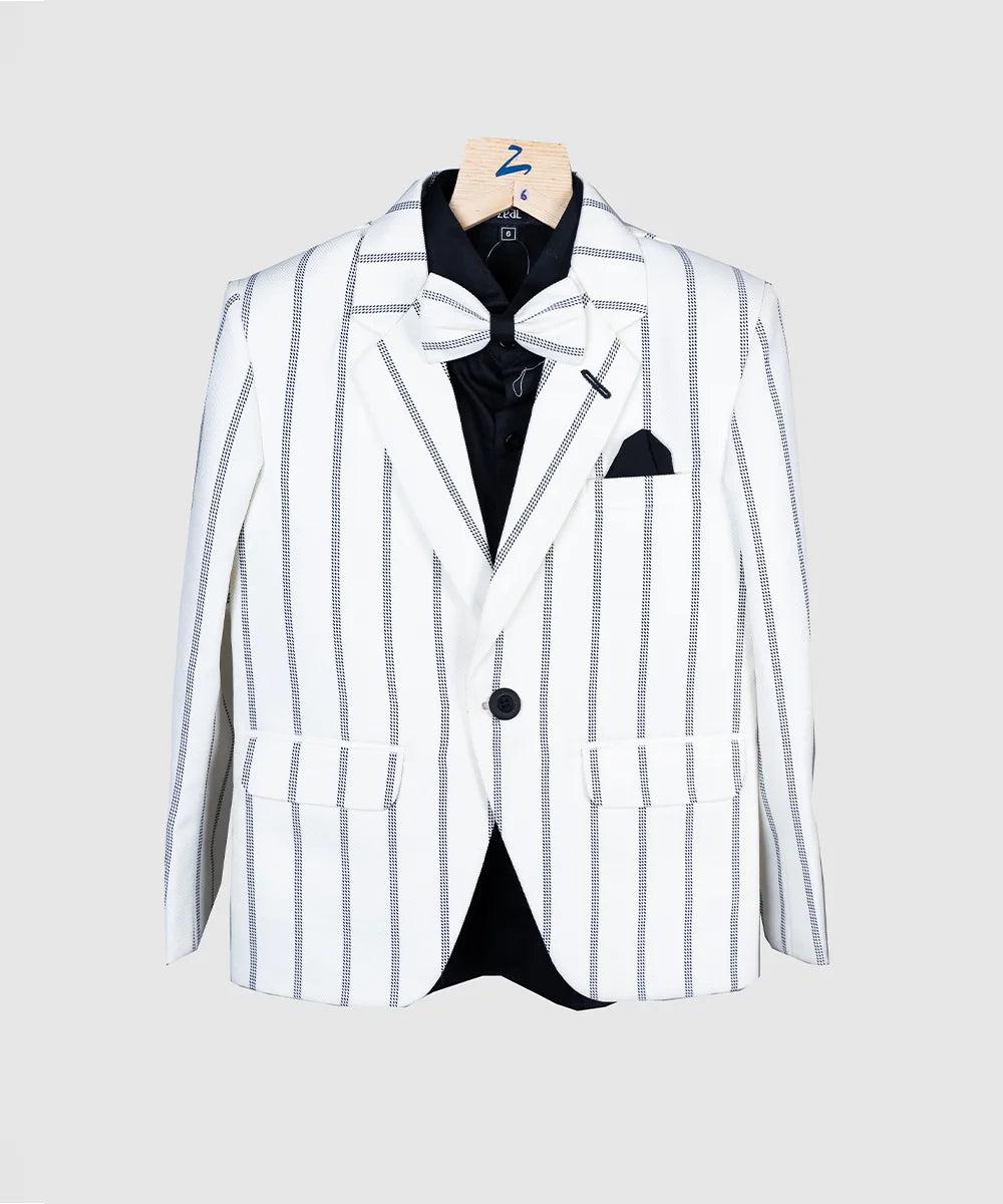 Party-Ready Cream Suit with Striped Coat
