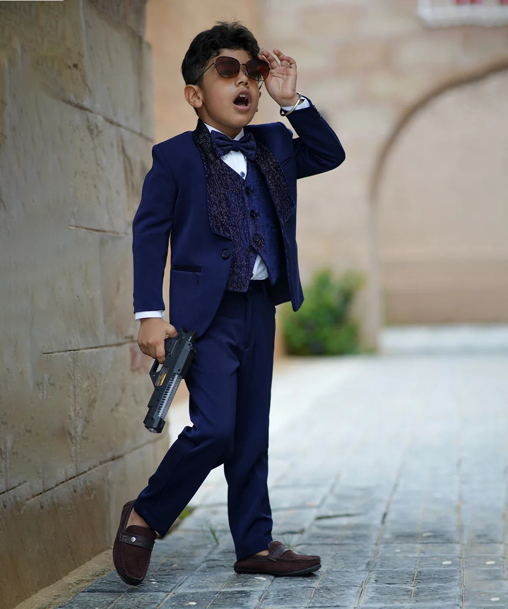 Pre-Order: Navy Party Wear Coat Suit for Boys (DM For Price)