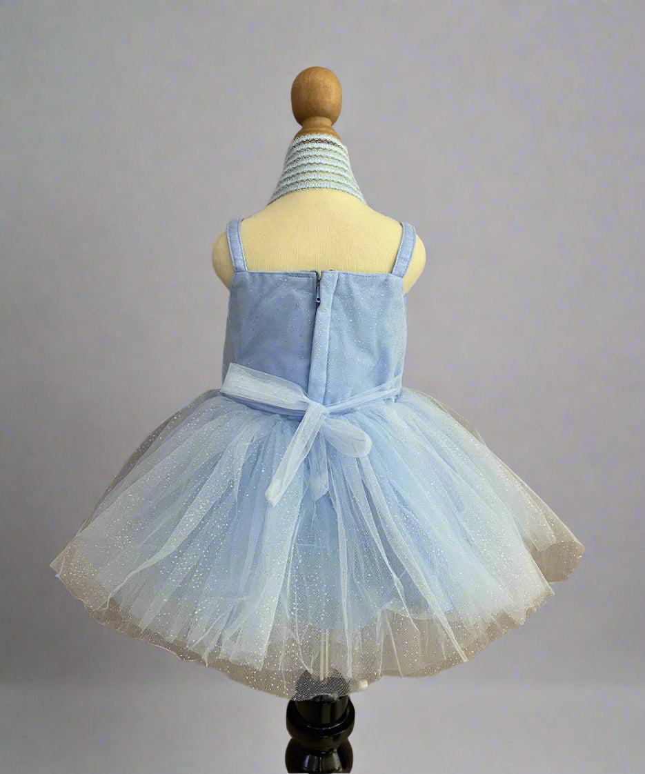 back view for sky blue frock for baby girls