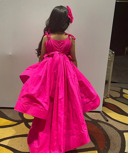 Pre Order: Neon Pink Colored Fancy Party Dress for Girls (DM For Price)