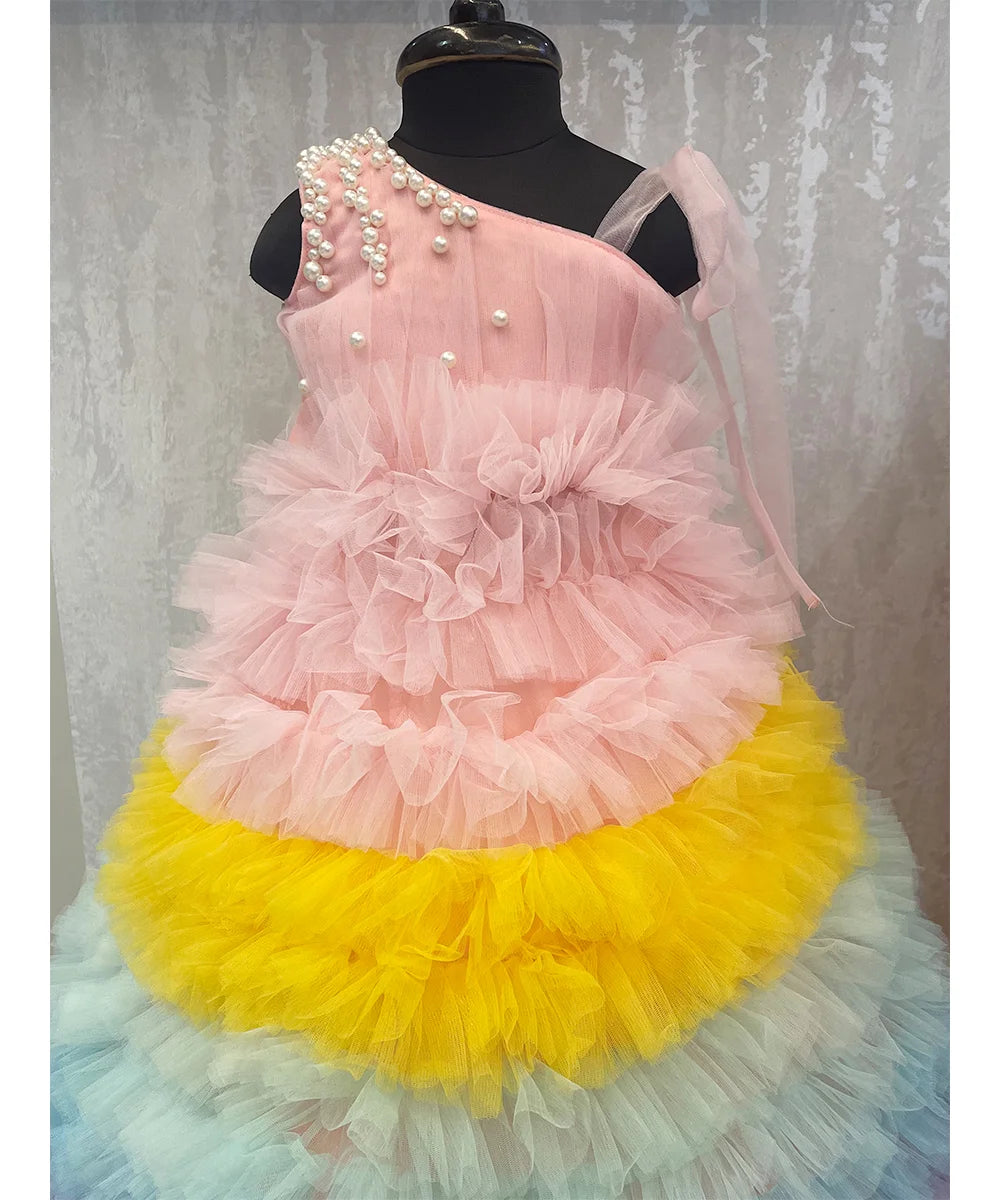 Pre-Order: Multi Colored Ruffle Gown for Girls