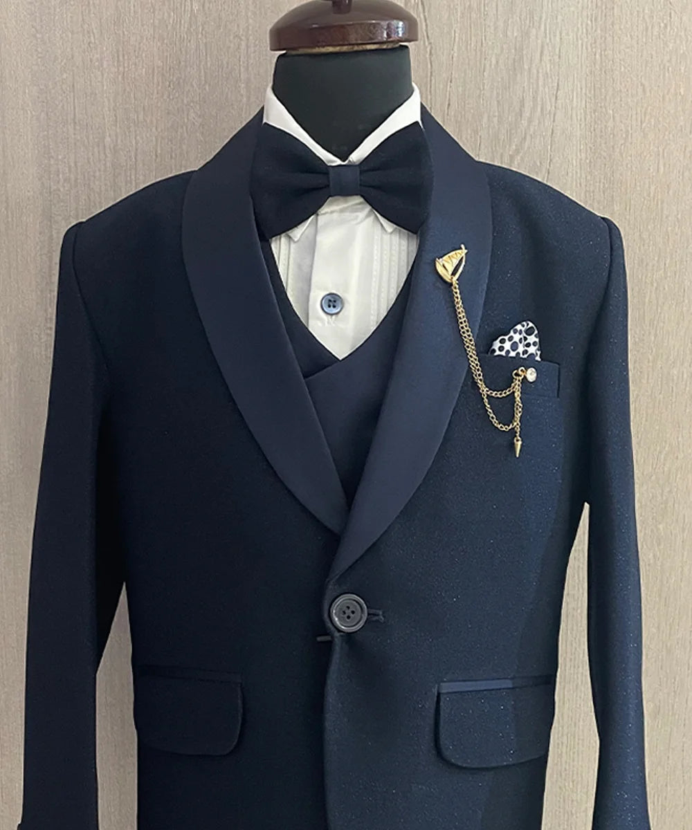Pre-Order: Navy Coloured Shimmer Coat Suit for Boys