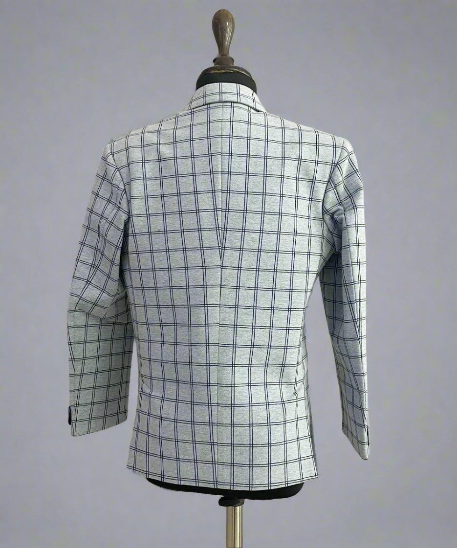 back view for blue checked blazer for boys