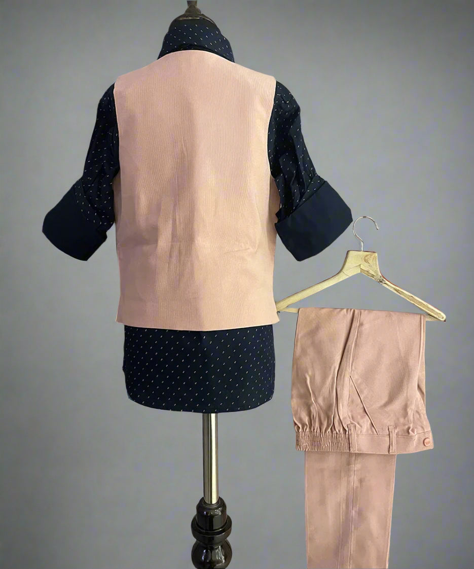 back view of pink waist coat suit set for boys