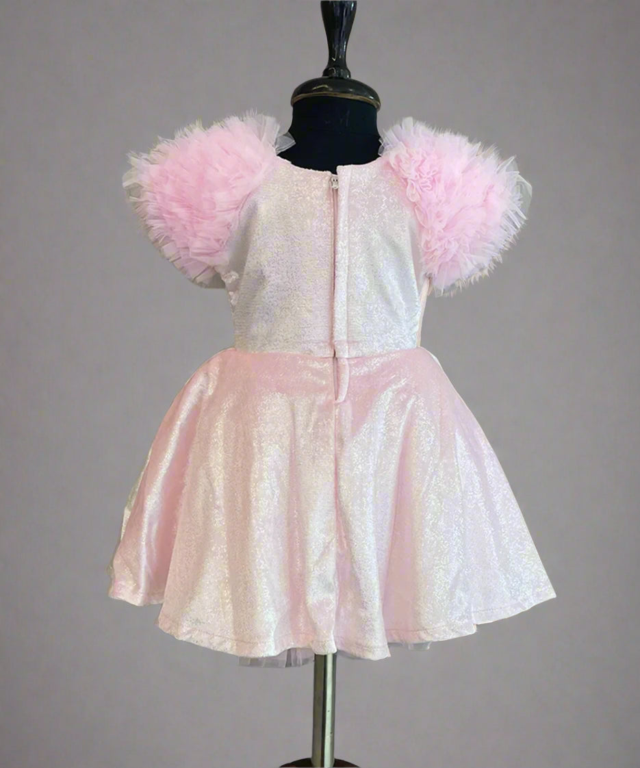 back view of pink velvet frock for baby girls