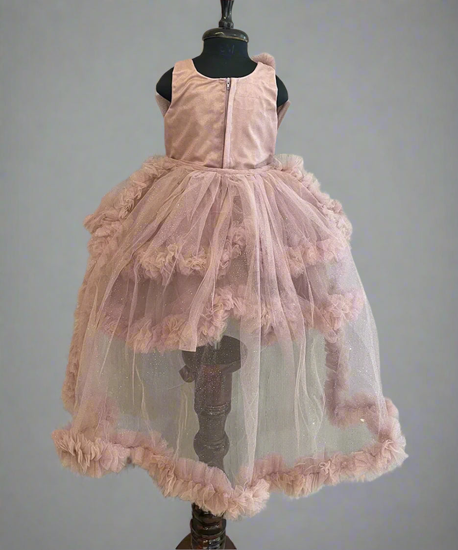 back view of onion pink frock for baby girls