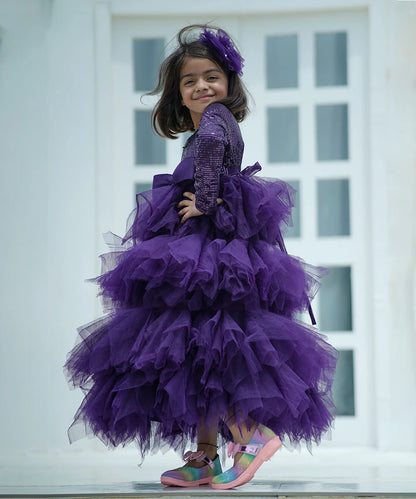 Pre-Order: Purple Colored Ruffle Gown for Party (DM For Price)