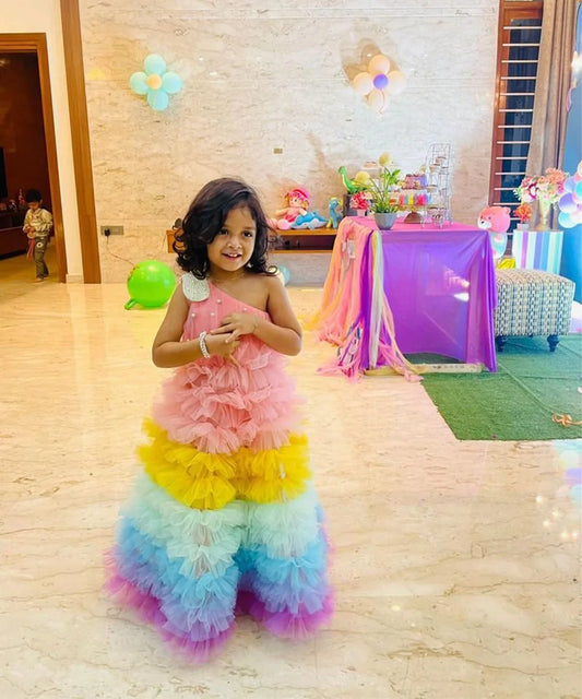 Pre-Order: Multi Colored Ruffle Gown for Girls