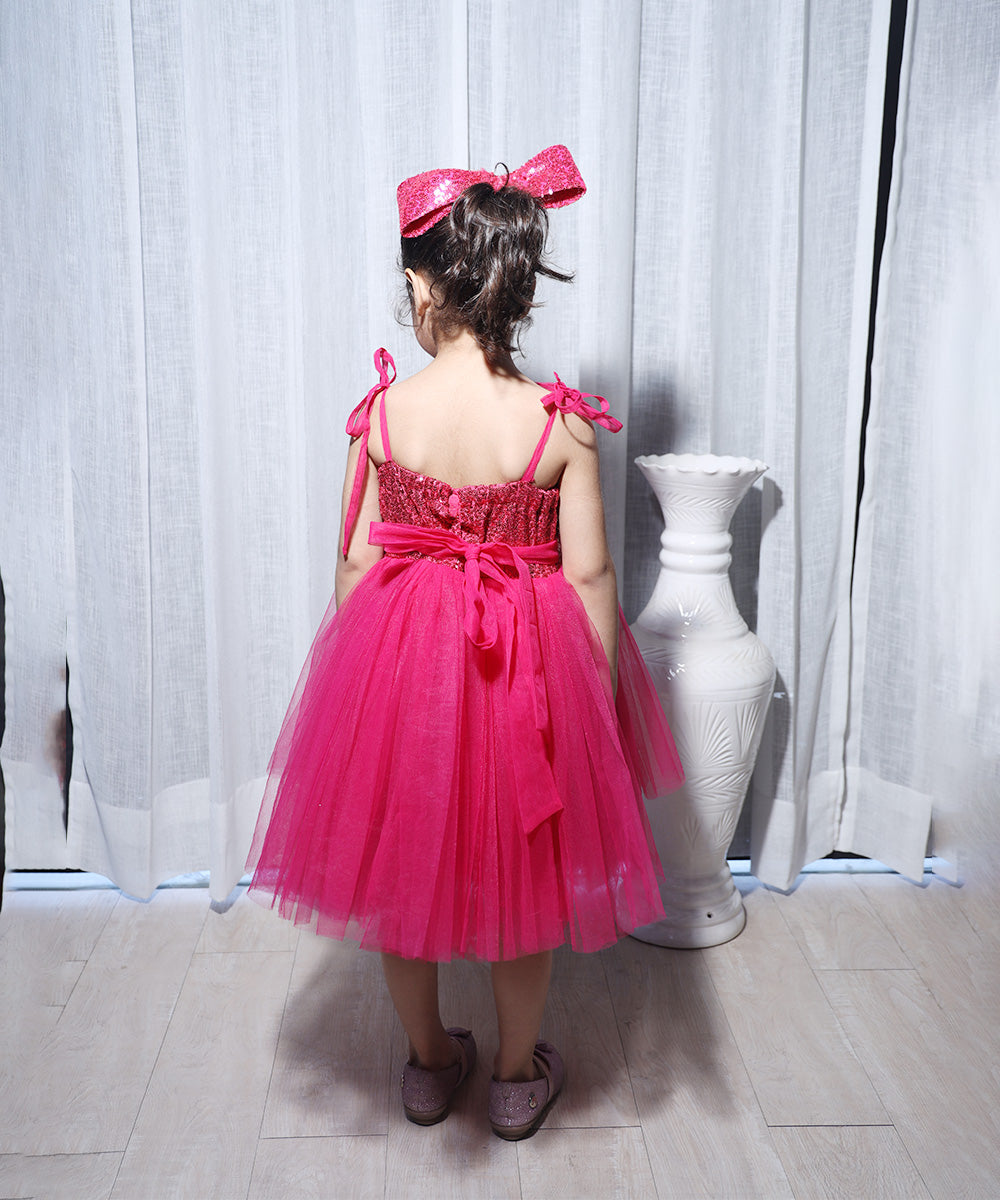 back view of barbie theme frock for girls