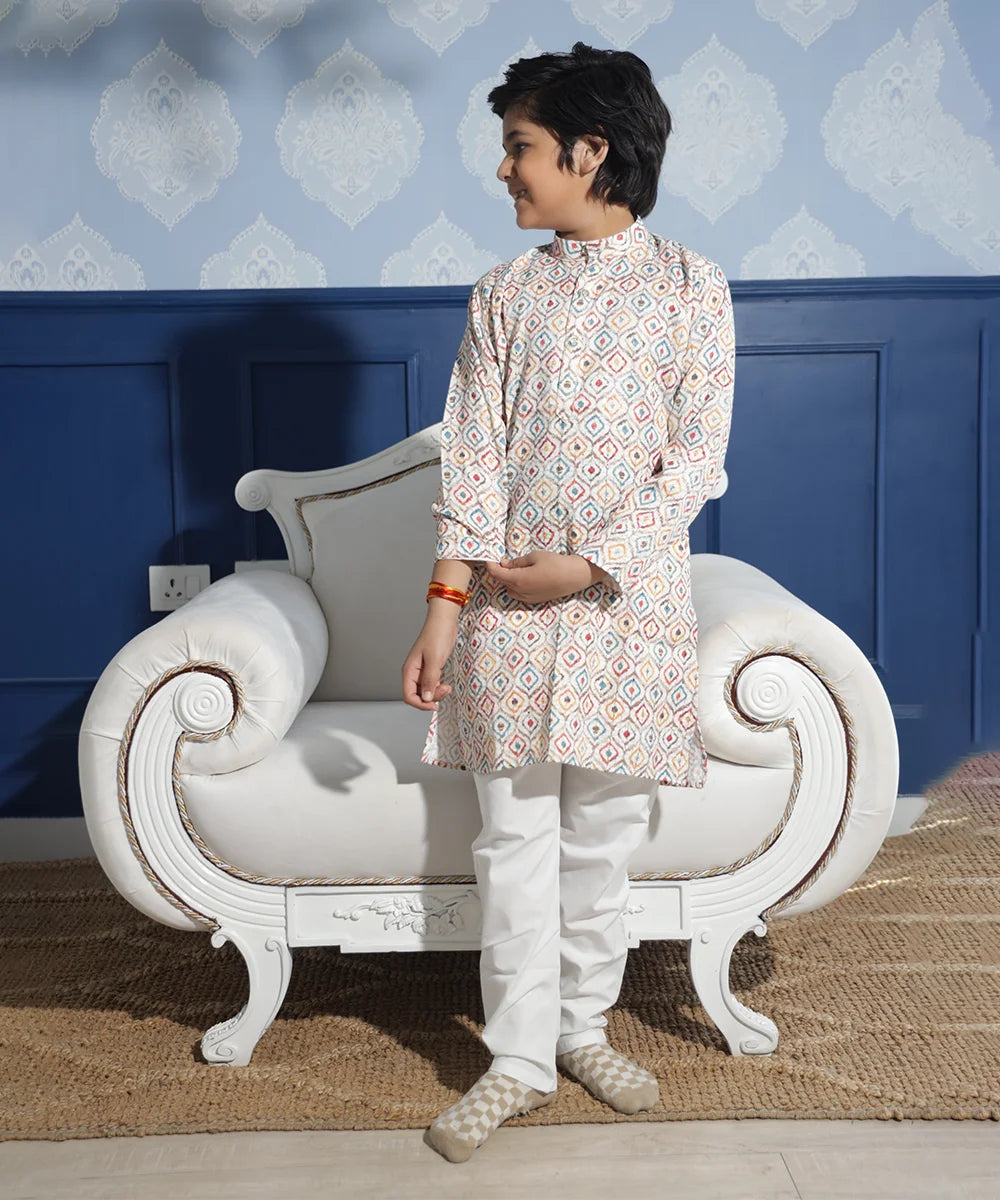 Multi-Colored Printed Kurta Pyjama Set for Boys for Ceremonies