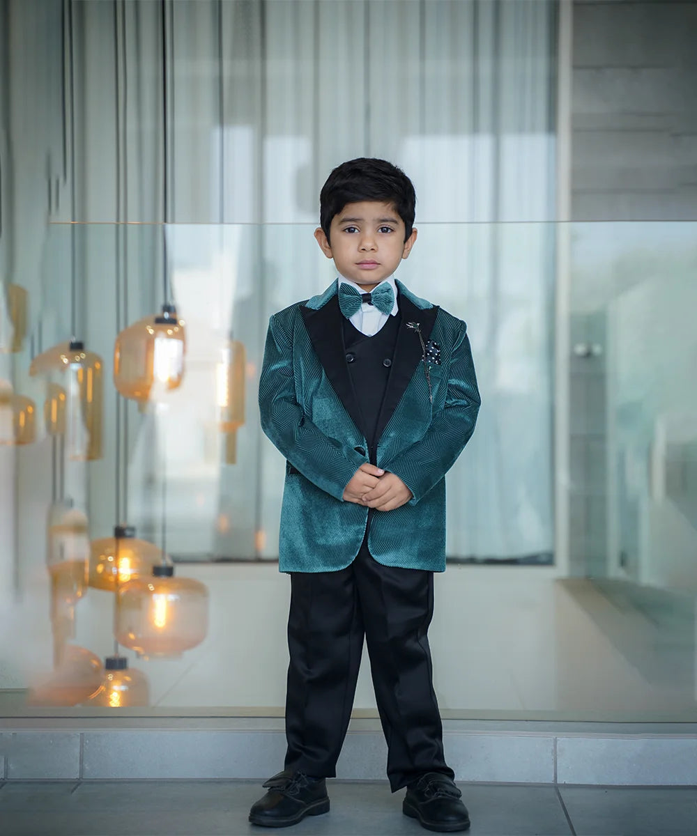 Designer Green Velvet Coat Suit for Boys Jaipur – Wedding Kidswear