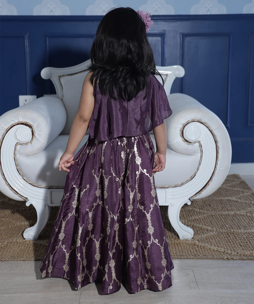 Jaipur designer girls' ethnic sharara set in purple with blend fabric and festive detailing