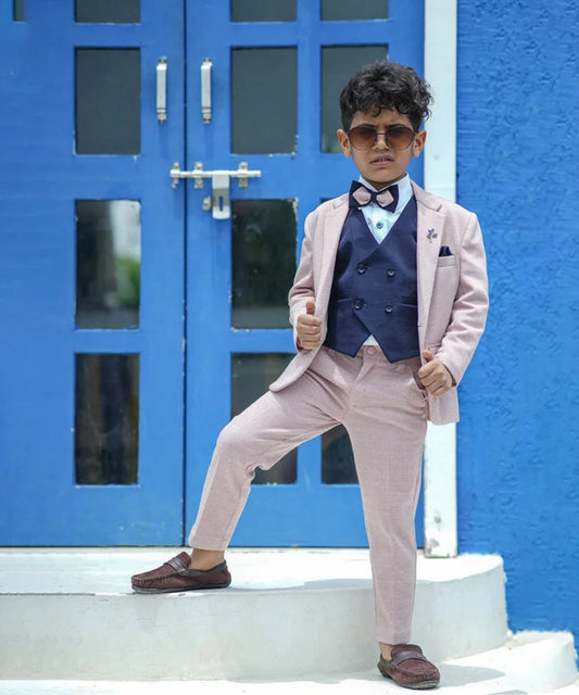  Self-Checked Light Pink and Blue Coat Suit for Boys