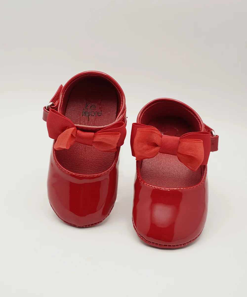 Infant Girls' Shiny Red Dress Shoes with Ribbon Bow (0–3 Years
