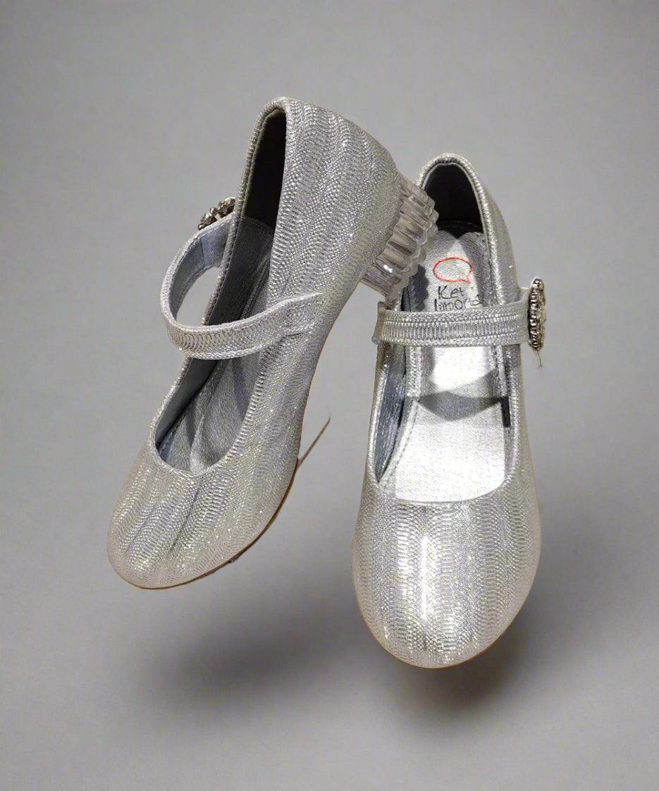 Girls' Silver Shimmer Mary Jane Party Shoes (Ages 1–8 Years