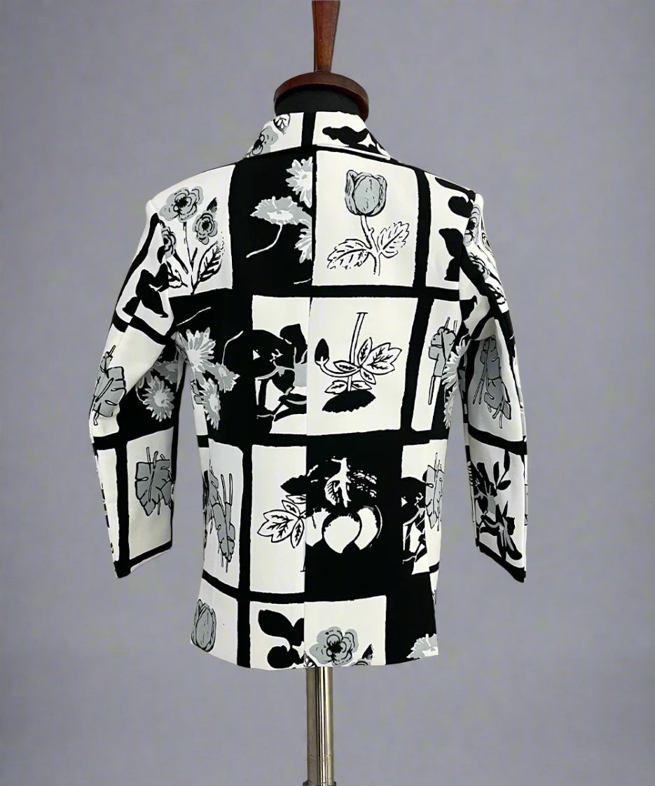 Black and White Colored Self-Printed Blazer Set for Boys