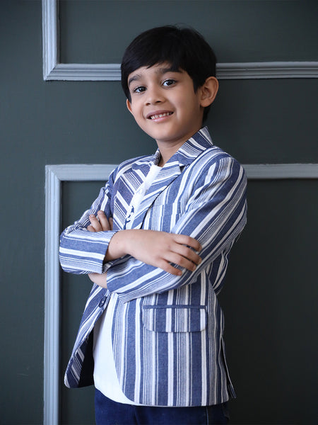 blue striped blazer set for boys