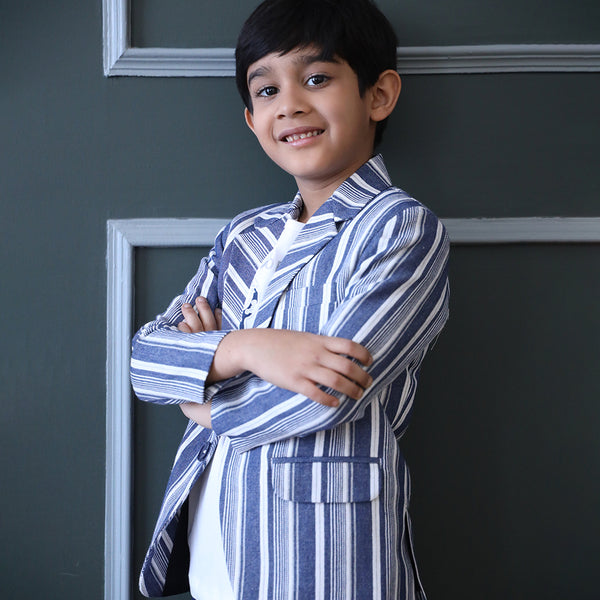 blue striped blazer set for boys