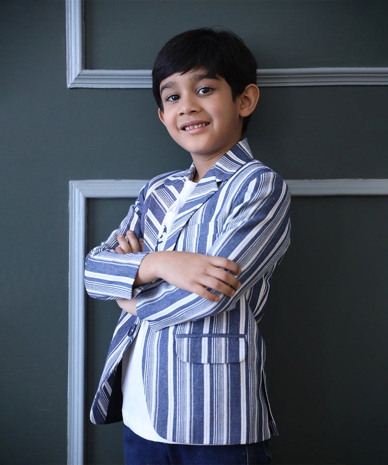 blue striped blazer set for boys