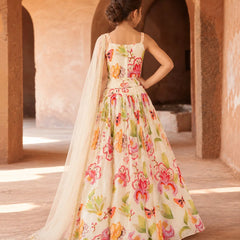 white multicolor printed lehenga 3-piece set for girls aged 4-14 years in Jaipur
