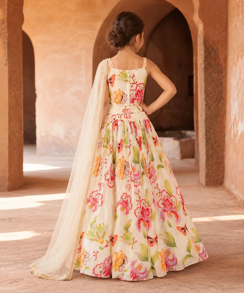 white multicolor printed lehenga 3-piece set for girls aged 4-14 years in Jaipur