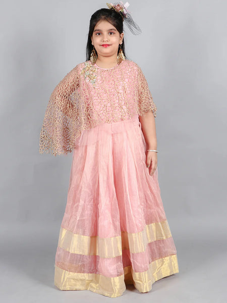 pink & gold long gown for girls 