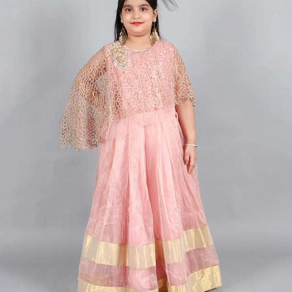 pink & gold long gown for girls 