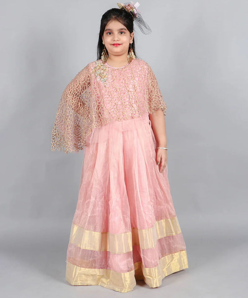 pink & gold long gown for girls 