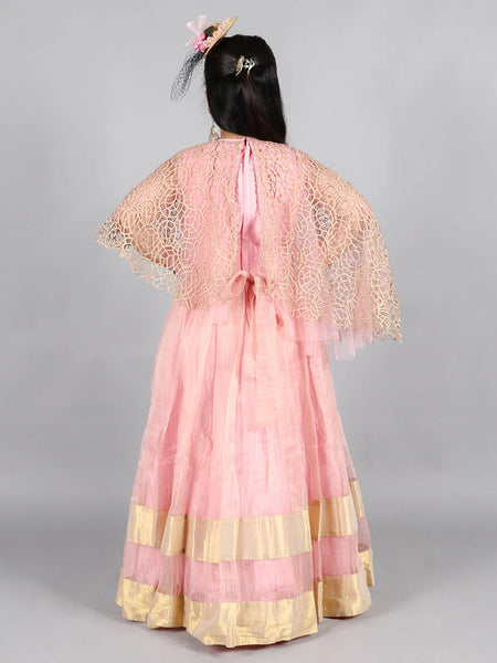 back view of pink long gown for girls 