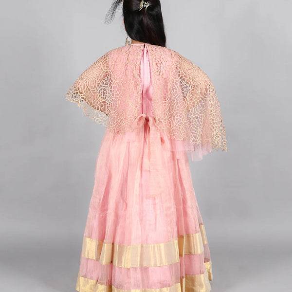 back view of pink long gown for girls 