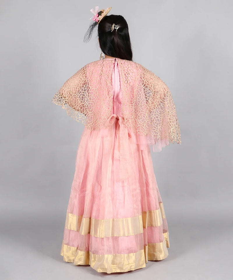 back view of pink long gown for girls 