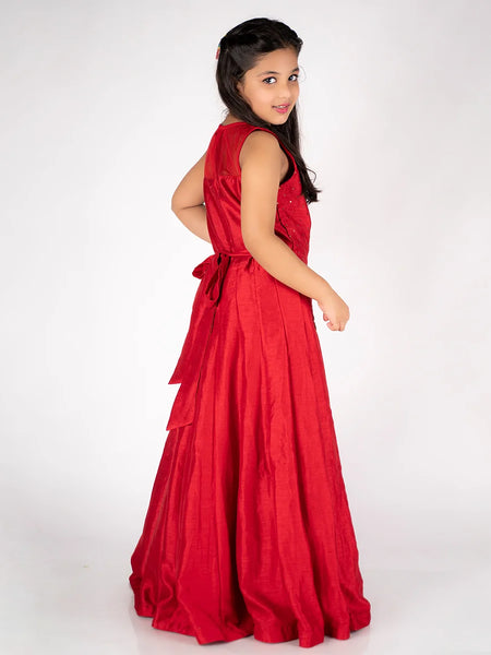 back view of red gown for girls 