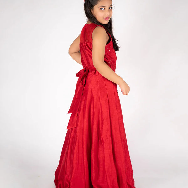 back view of red gown for girls 