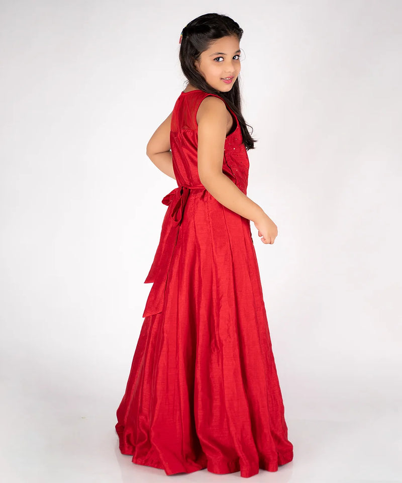 back view of red gown for girls 