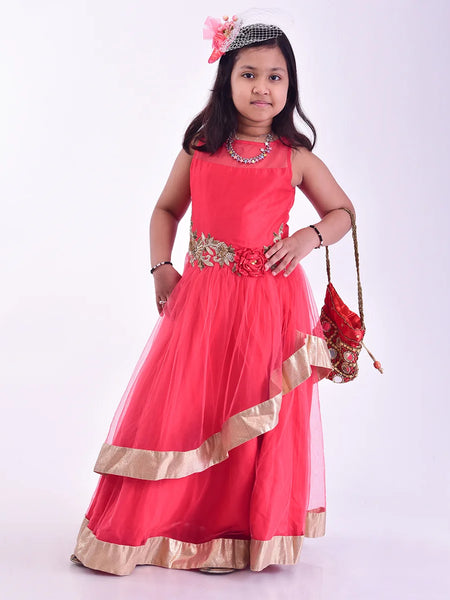 red party wear full length gown for girls 