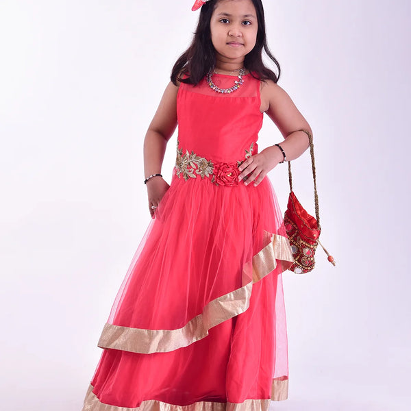 red party wear full length gown for girls 