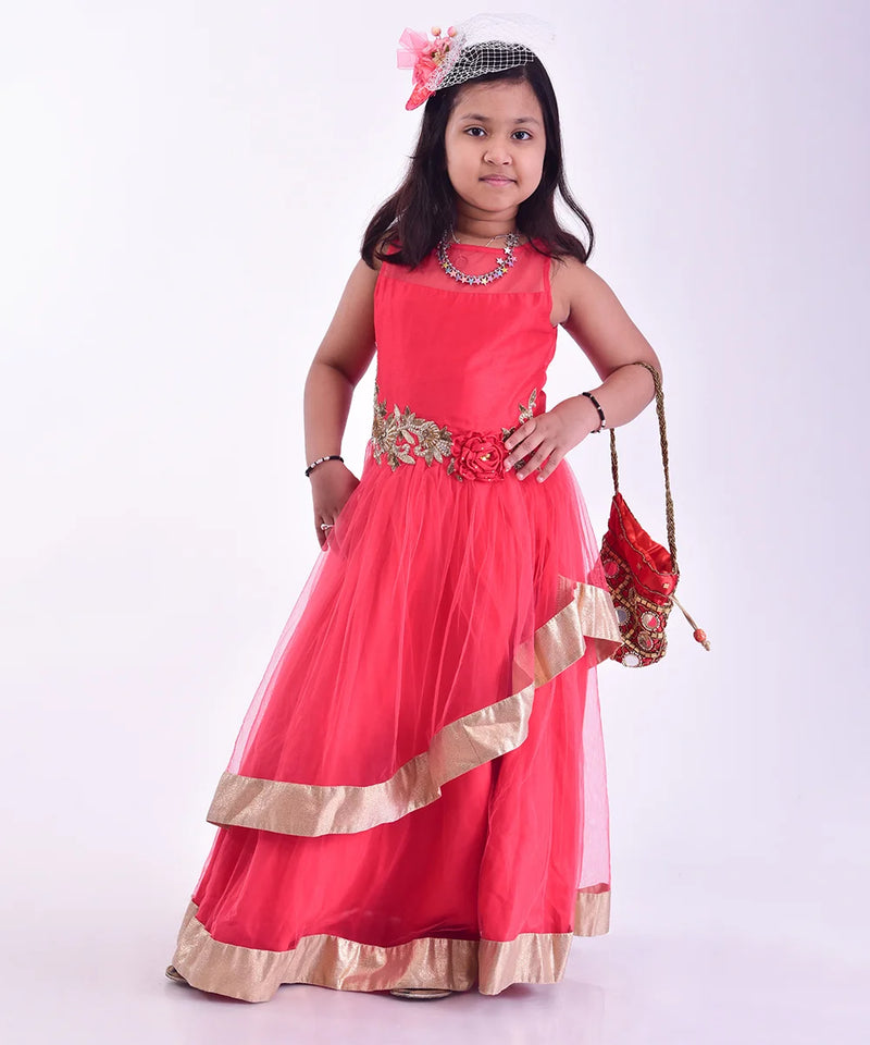 red party wear full length gown for girls 