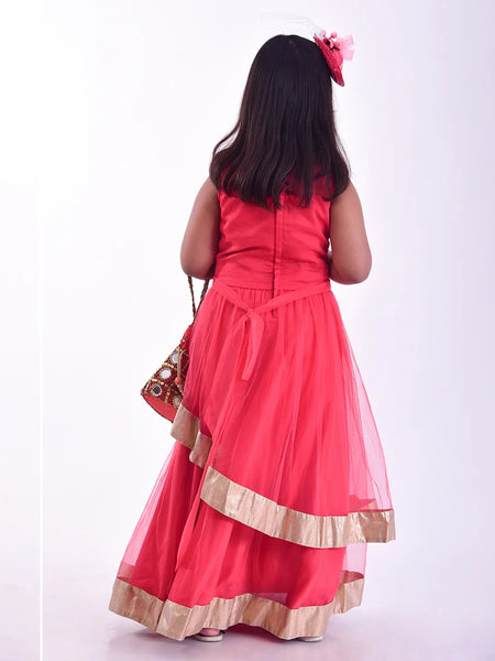 back view of red full length gown for girls 