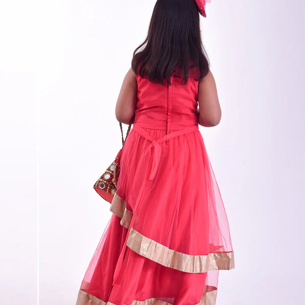 back view of red full length gown for girls 