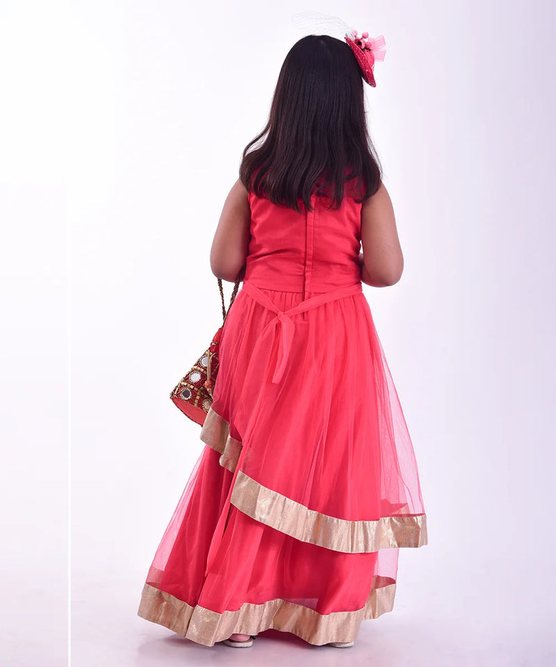 back view of red full length gown for girls 