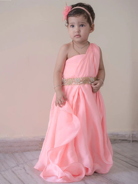 pink party wear gown for baby girls 