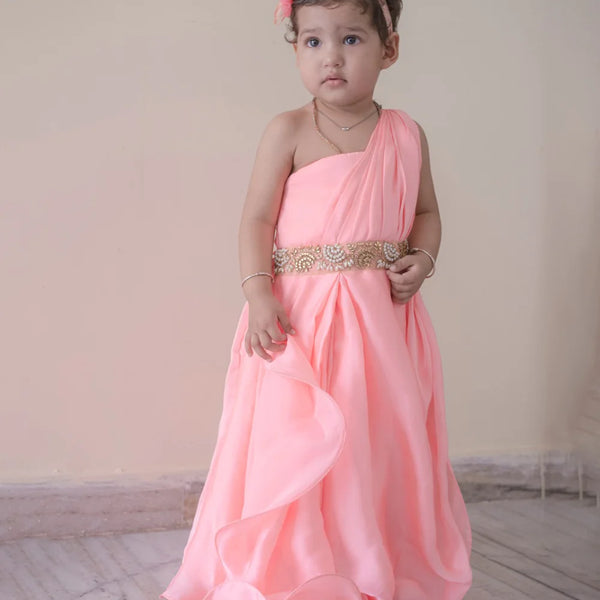 pink party wear gown for baby girls 