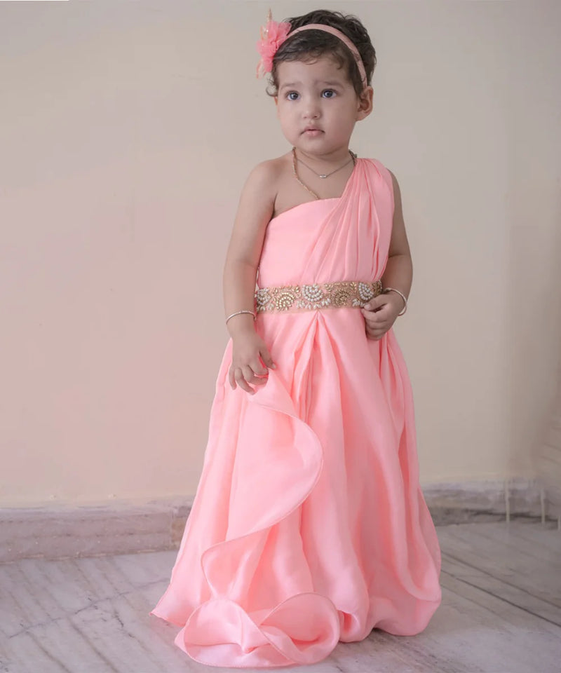 pink party wear gown for baby girls 